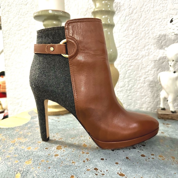 EUC Antonio Melani Brown Leather and Gray Wool Heeled Boots - Picture 8 of 16